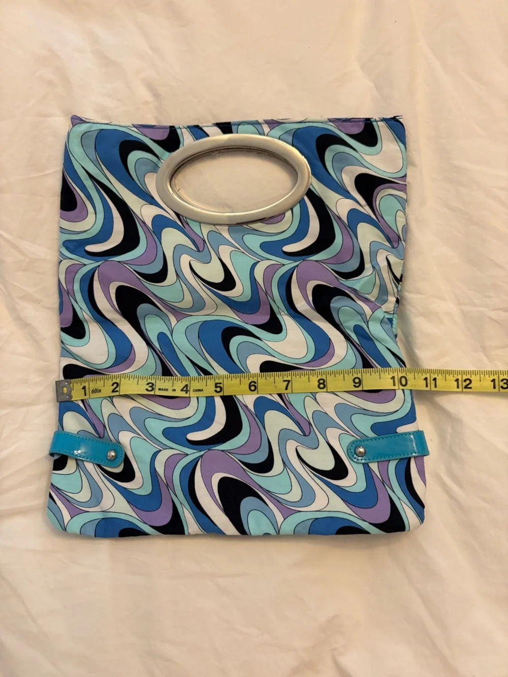 Vintage Swirl Print Oval-Handle Clutch in Blue & Lavender